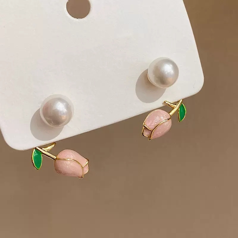 Anting Mutiara Tulip Korea Fashion Wanita Mewah Ringan Anting Jarum Perak925