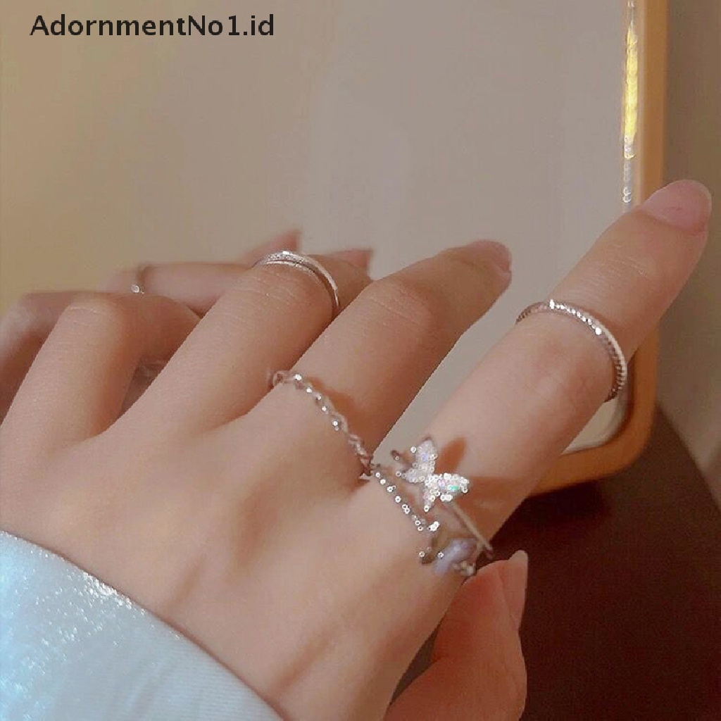 [AdornmentNo1] 3 /4/5PCS Butterfly Metal Punk Rings Set Stackable Joint Finger Rings Adjustable Untuk Wanita Pria Perhiasan Jari Pesta Hadiah Aksesoris Perempuan Cincin Jari Telunjuk [ID]