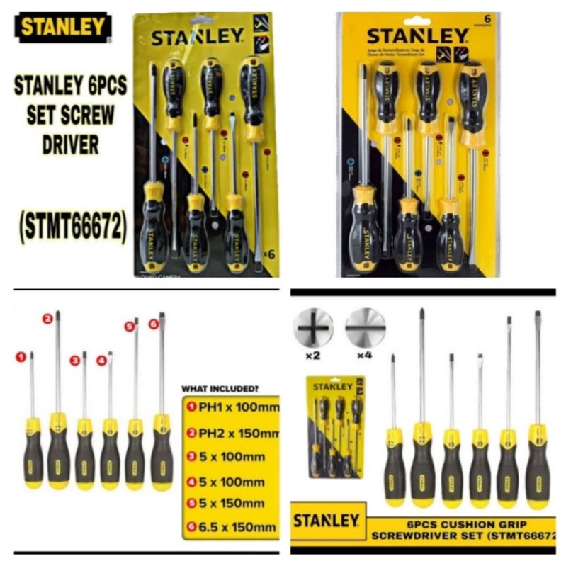 Obeng Set Stanley 66-672 Cushion Grip S/Driver Set STMT66672 Stanley