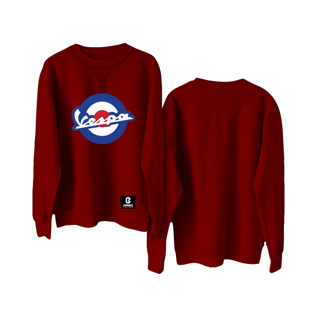 Basic Sweatshirt BRIGO X VESPA MOD II Sweater Crewneck Polos BRIGO X VESPA Sablon DTF Fleece Cotton Size  M-XXL (Pria &amp; Wanita) Free stiker&amp;Gantungan Kunci