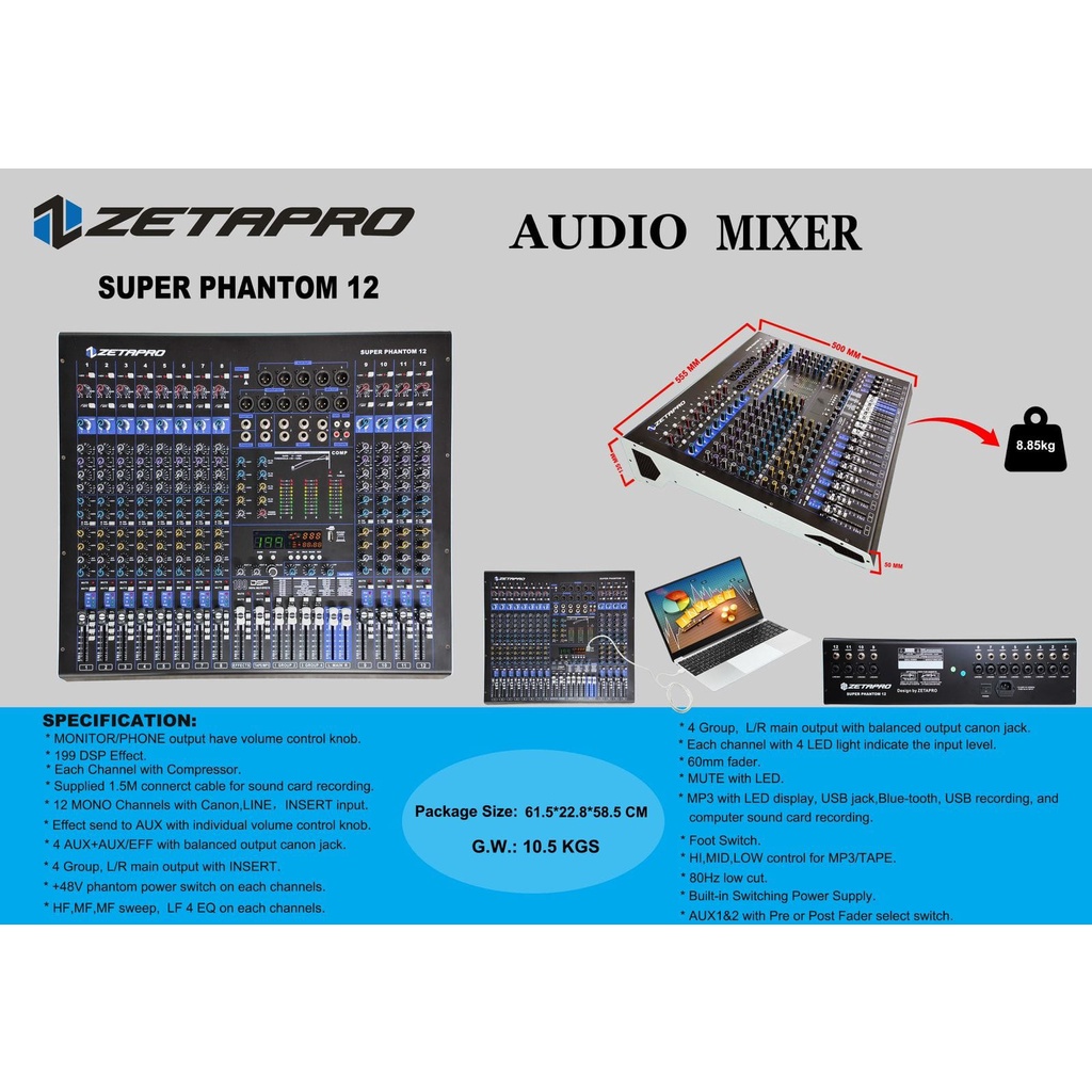 Mixer Audio Zetapro Super Phantom 12 Mixer 12 Channel Zetapro Super Phantom 12