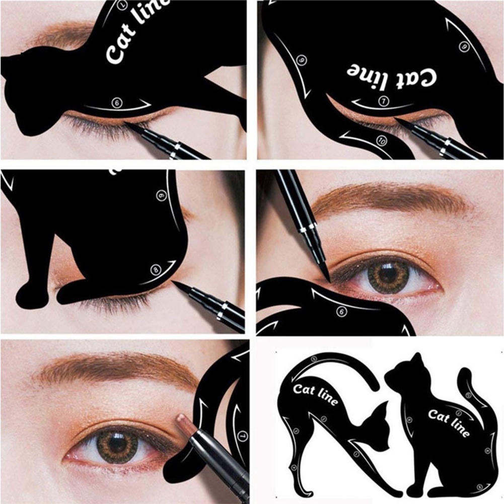 Han _ 2Pcs Cat Eye Brow Eyeliner Stensil Template Kartu Model Shaper Alat Makeup