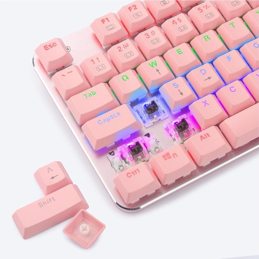 Keyboard Gaming E-YOOSO Z-66 Pink Hotswap Mechanical 87% Rainbow