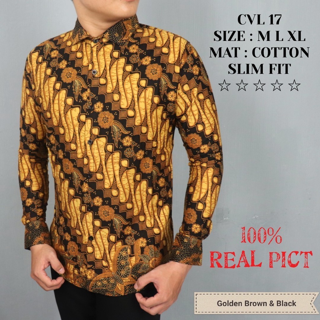 CEVASH SALE Cuci Gudang Baju Batik Pria Slimfit Kemeja Lengan Panjang Hem Slim Fit CVL 17