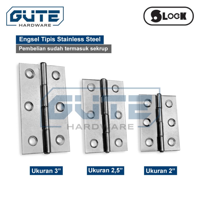 (BOX) GUTE SLOCK Engsel Tipis Stainless Steel Sekrup Termasuk Murah