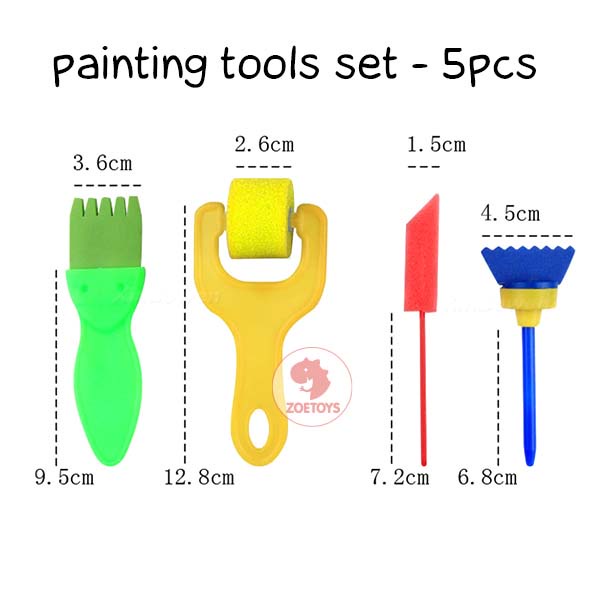 Zoetoys Painting Tools Set - 5pcs | Mix Roller Plus Dottie | Art Crafts Tools | Wadah Cat Lukis Finger Paint Mainan Edukasi Anak | Cari Bingkisan Hampers