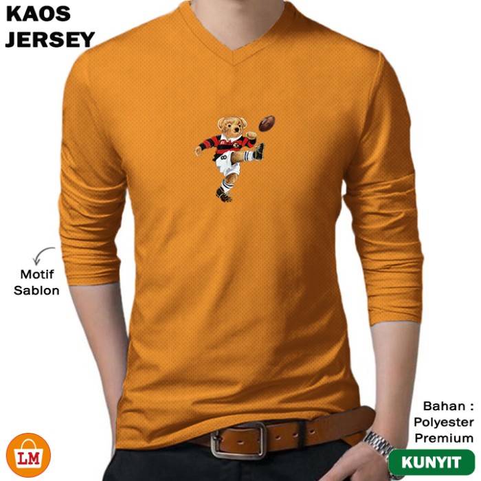 Kaos Jersey Pria BEAR Lengan Panjang T-Shirt Polos Olahraga Dry Fit Indoor Outdoor Size M-XL LMS 31251
