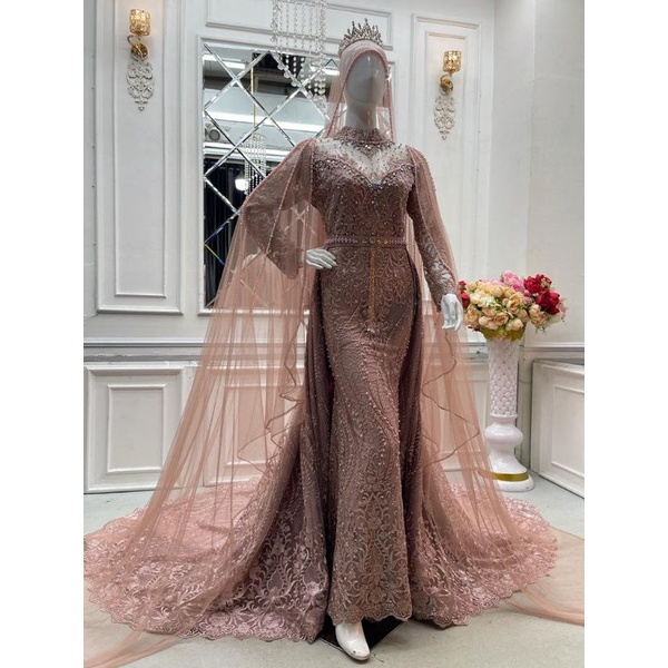 GAUN PENGANTIN SLIM DUYUNG BERKOR NOTIF TERBARU//KEBAYA WEDDING DRESS MUSLIM //BAJU PENGANTIN MEWAH FULL PAYET //GAUN PENGATEN MODERN MASSA KINI