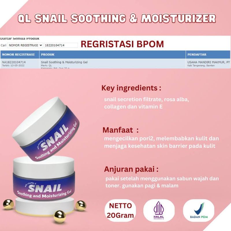 QL Snail Soothing &amp; Moisturizing Gel 20g