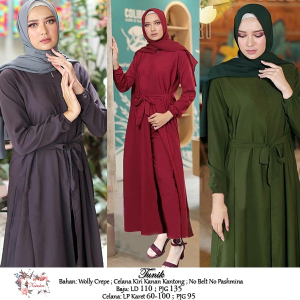One Set Tunik Celana Baggy Pant Ala Korea Setelan Long Tunik Wanita Terbaru Pakaian Set Wanita Busui Friendly