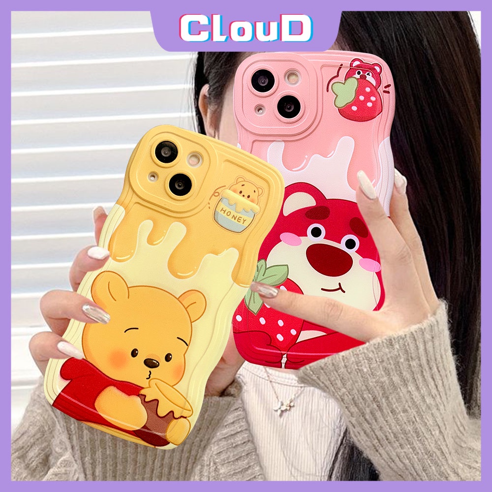 Realme C53 C33 C15 C25Y C35 C25 C12 C20A C21Y 10 8 8i 5i C20 9i 8Pro C30 C25s 6i 7i 7 5 9Pro+C3 C17 C11 Kartun Winnie The Pooh Cute Manyo Strawberry Bear Soft Tpu Wavy Edge Case