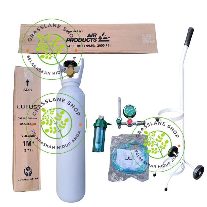 Promo Tabung oksigen 1 m3 komplit (tabung, troly,regulator,selang oksigen)