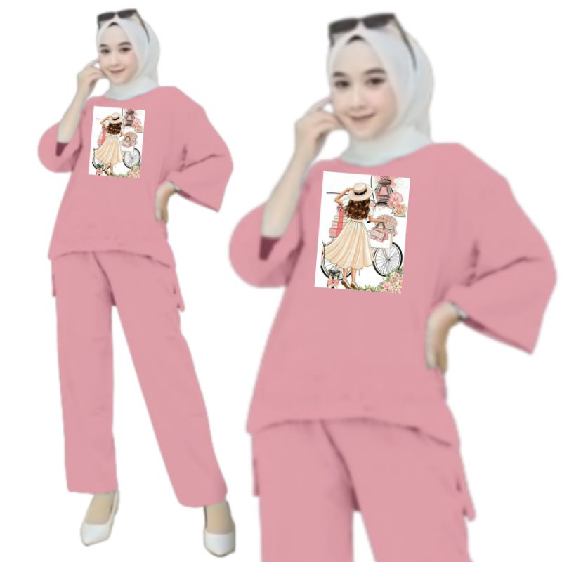 Setelan Kaos Wanita Dewasa Oversize Ld 130 cm Terbaru 2023 Viral Gambar DTF Bahan Kaos Babyterry Tangan 3/4 dan Celana Panjang One Set Wanita Dewasa Jumbo Kekinian Atasan Baju Wanita Dewasa Big Size Stelan Baju Wanita Santai Cewek Sepeda Paris