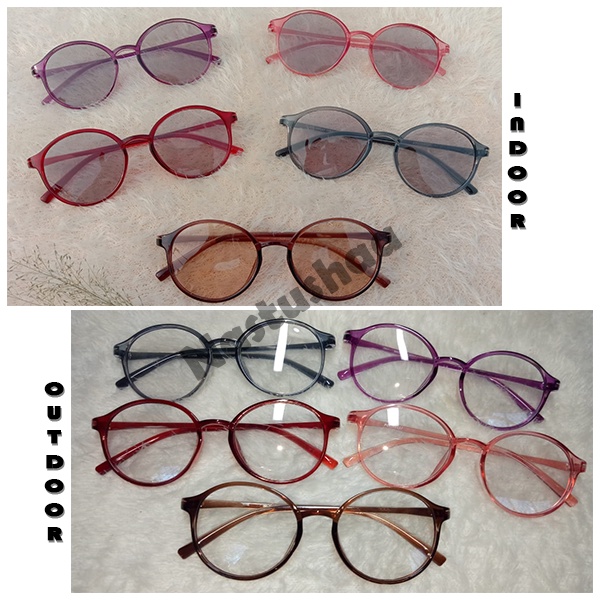 Kacamata Lensa Photocromic Untuk Wanita Pria Plastik Oval Frame Kacamata Anti Silau Potocromic Unisex FREECASE