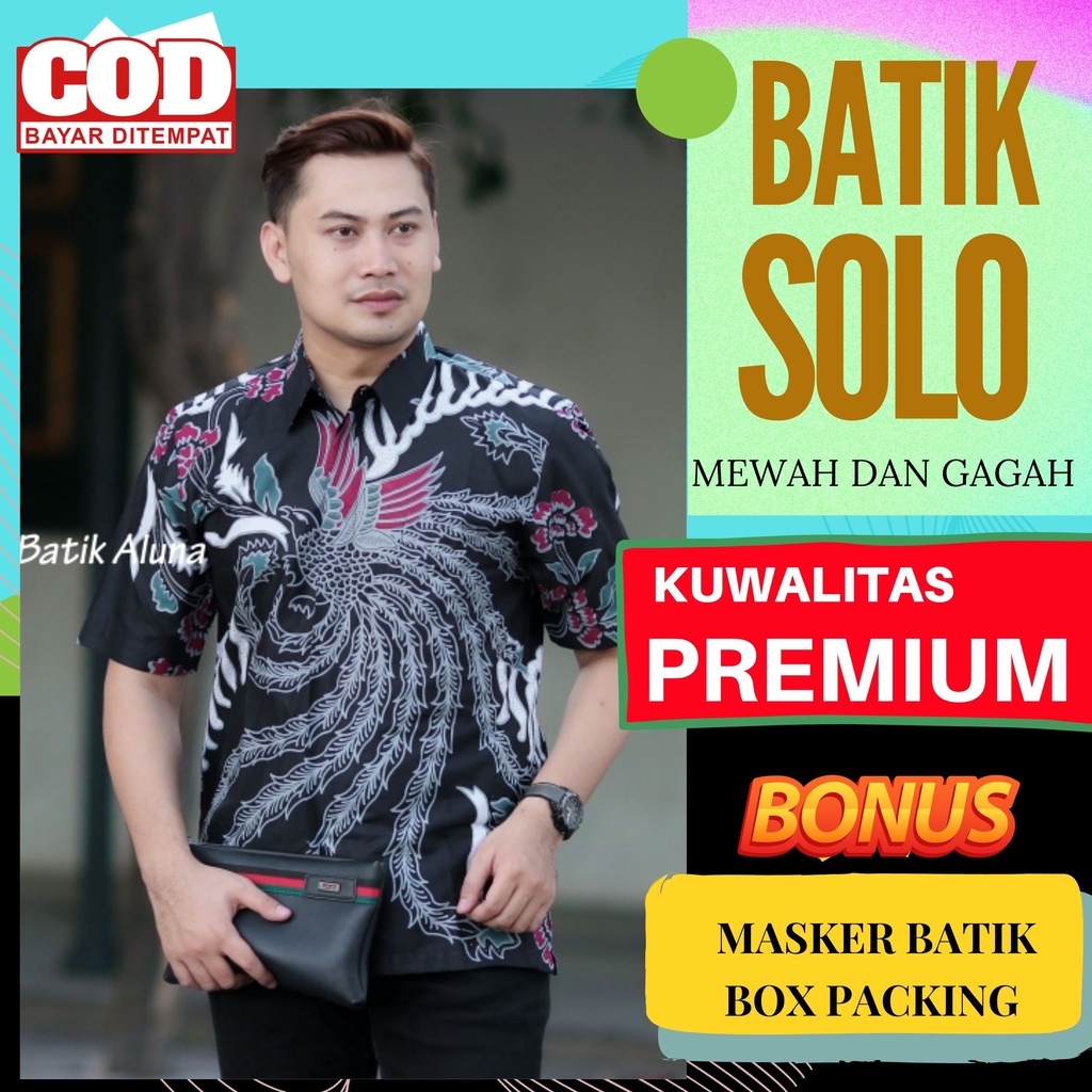 Baju Batik Aluna Pakaian Pria Lengan Pendek Kemeja Katun Premium Furing Reguler Fit Atasan Cowok Mod