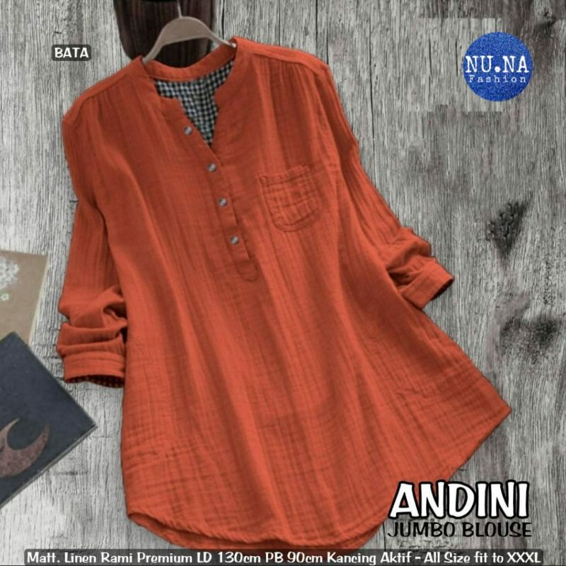 Andini blouse katun linen jumbo ld 130 XXXL