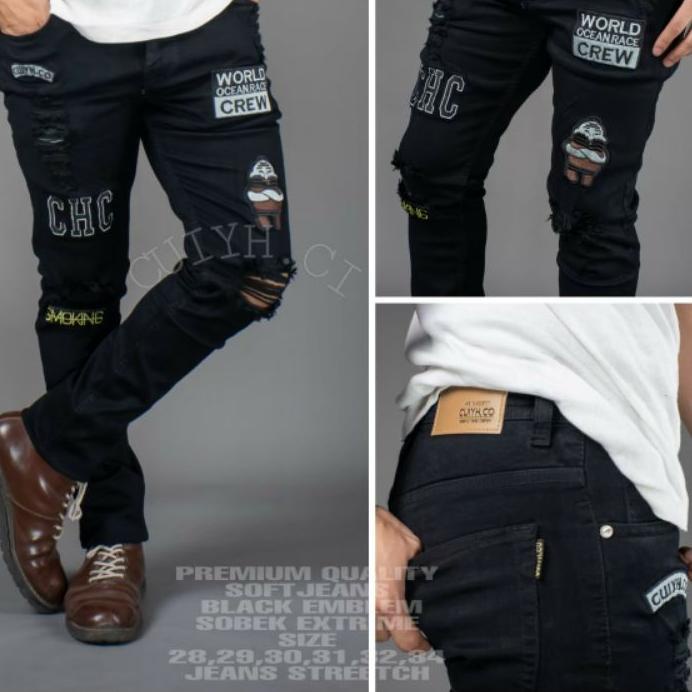 Depan1 CELANA JEANS PRIA SOFTJEANS FULL EMBLEM BORDIR CELANA JEANS STRETCH CELANA JEANS SOBEK PRIA O