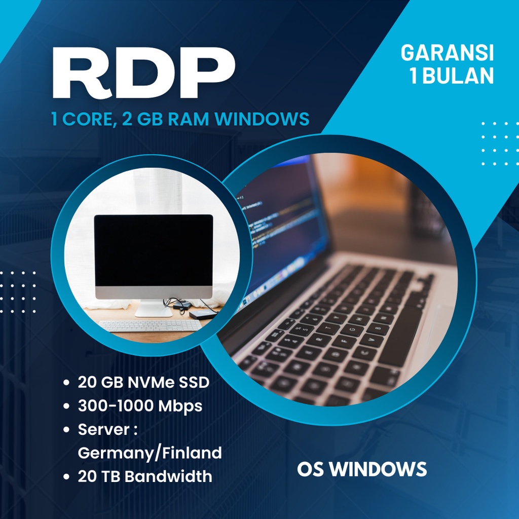 RDP Windows - 1 Core , 2 GB RAM (FULL GARANSI)