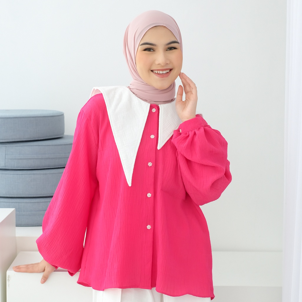 Lozy Hijab - Faye Collar Shirt (Kemeja Basic Kerah Unik)