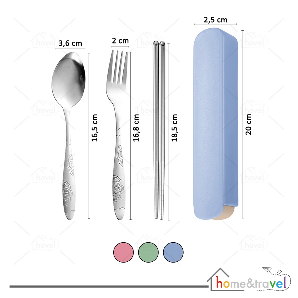 HOVELSHOP Set Alat Makan Sendok Garpu Sumpit Stainless Steel Tebal Portable