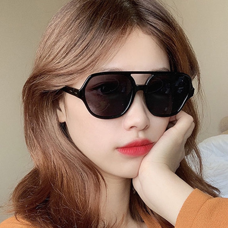 (YUZHU) Mode Baru Double Beam Aviator Kacamata Wanita Vintage Fashion Transparan Bingkai Persegi Anti Cahaya Biru Kacamata Pria