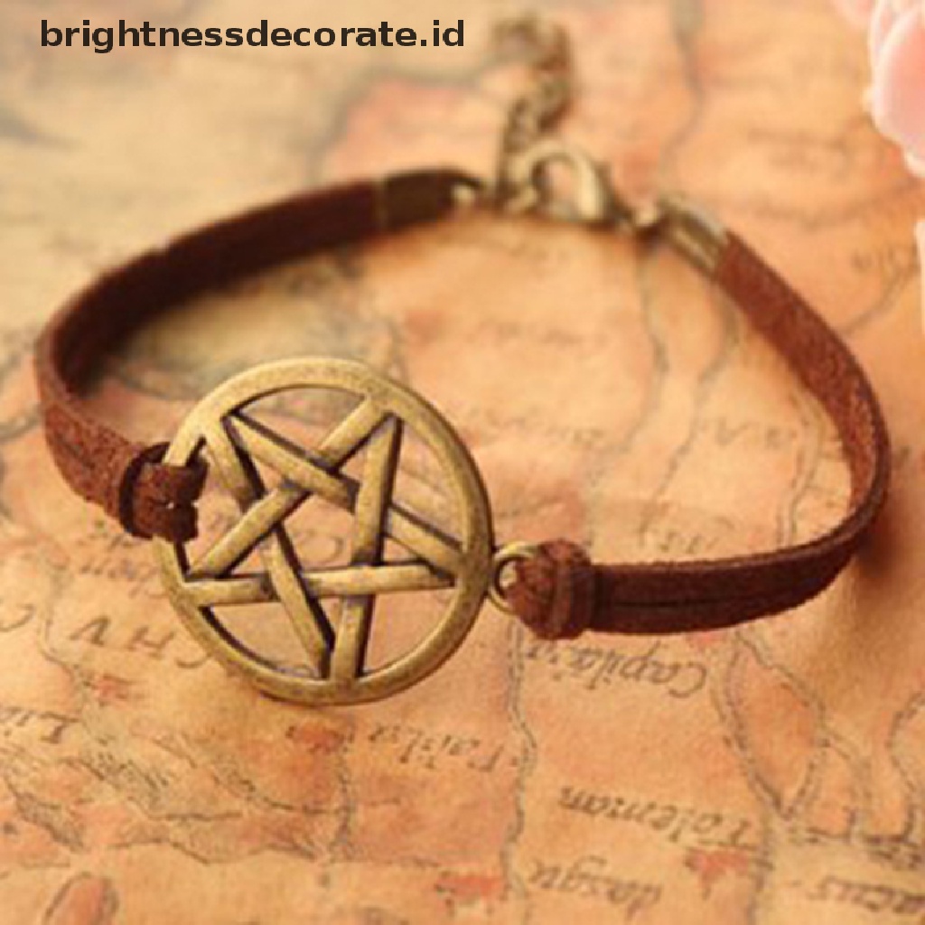 [Birth] Mode Baru Terinspirasi Gelang Retro Bronze Pentagram Pendant Gelang Tali Coklat [ID]