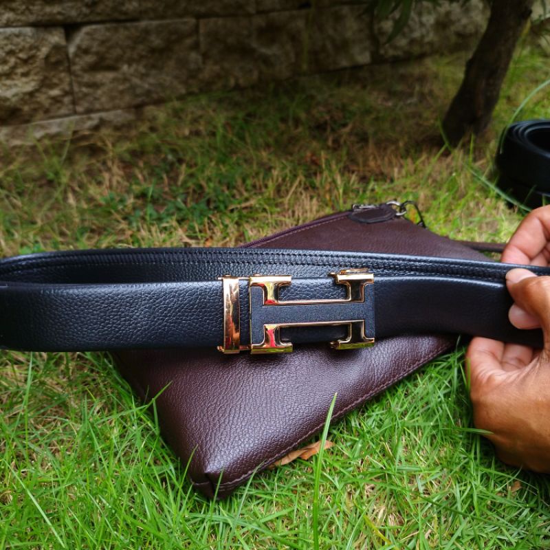 Sabuk Kulit Sintetis Kepala H | Ikat Pinggang Pria Rell Import