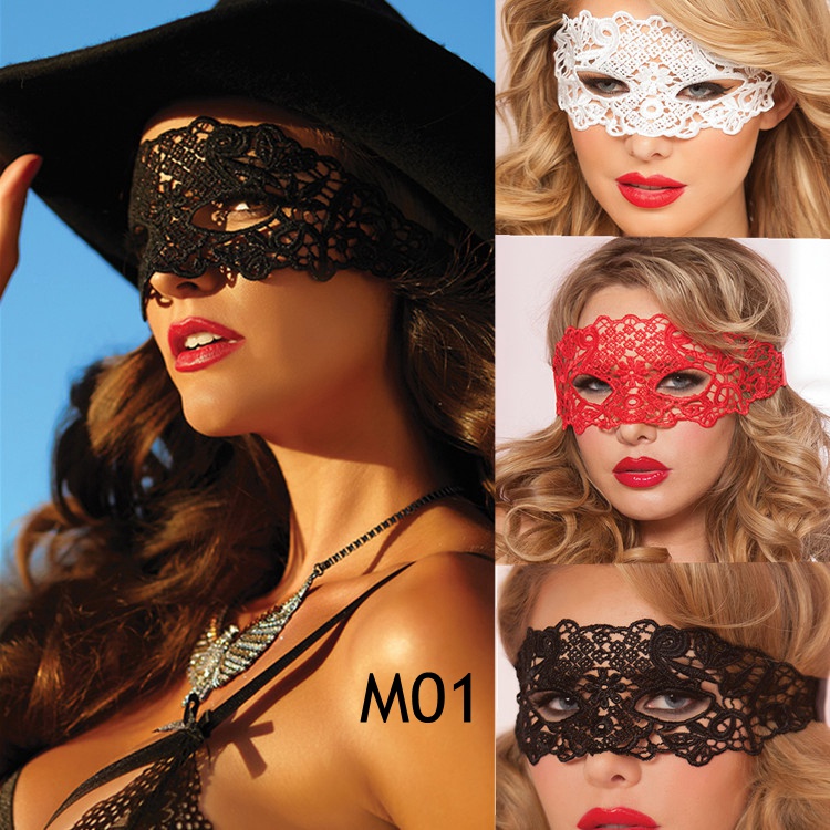 Lingerie Sexy Aksesoris Penutup Mata Pesta Renda Bordir Transparan Blindfold M03