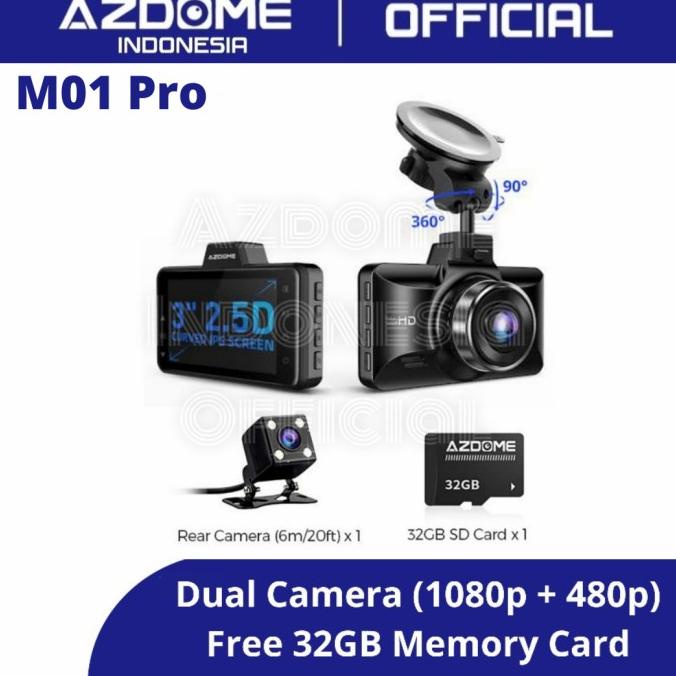 Azdome M01 Pro Dual Camera Dashcam Car DVR 3 Inch IPS Display 64GB Max Memory Super Night Vision