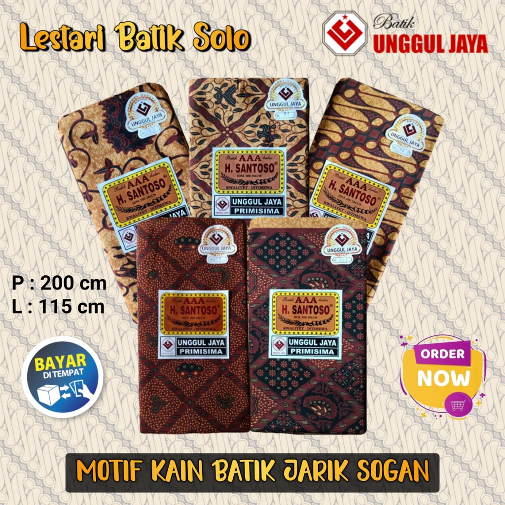 Kain Batik Jarik Solo Motif Sogan AAA H. SANTOSA UNGGUL JAYA Jarit Sewek Tradisional Bahan Pakaian B