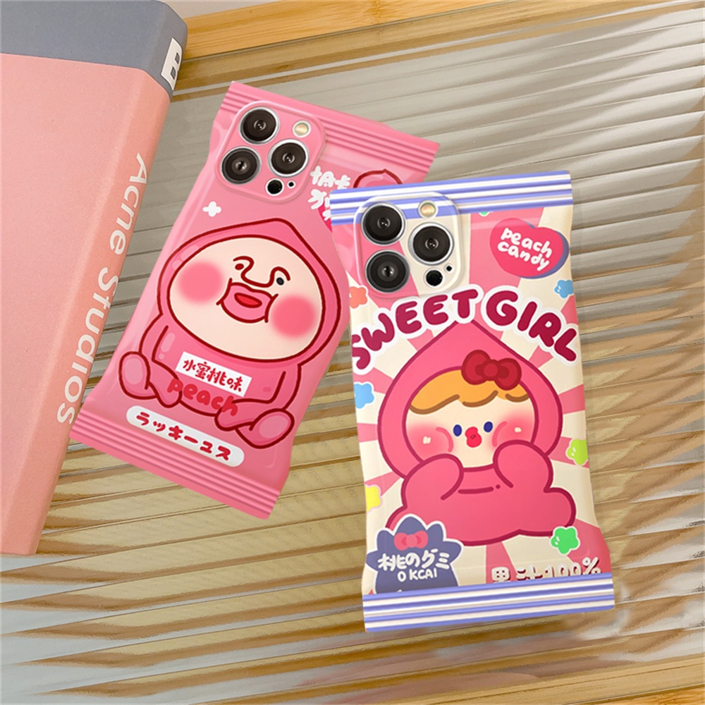 IPHONE Kompatibel Untuk Iphone14 14Pro 11 13 12 Pro MAX iPhone7 8plus 6s Plus XR 14Plus XS MAX Permen Lembut Lucu Kartun Peach Gadis TPU Phone Cover