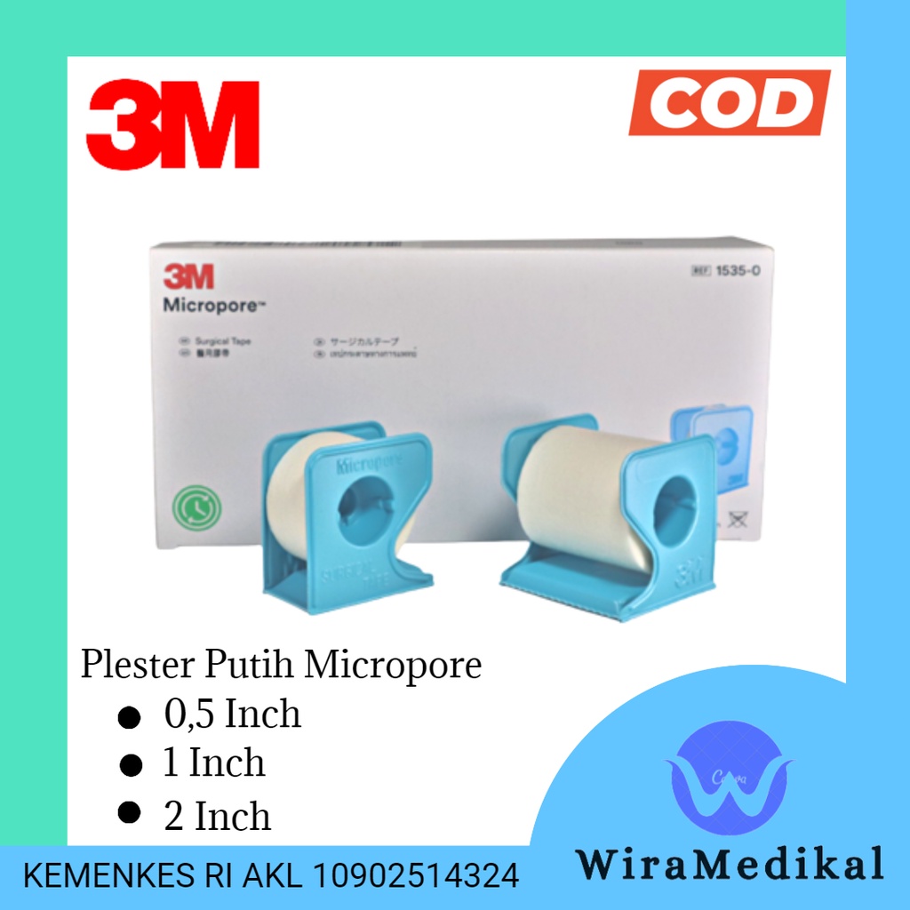 Micropore 3M Dispenser ukuran 0.5inc ,1inc , 2inc Plester Putih, Plester Perekat