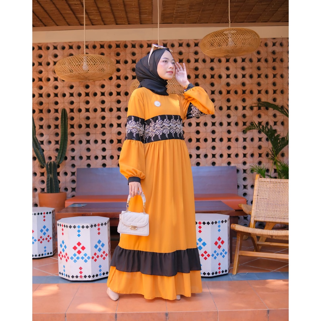 KIRANIA MAXI DRESS CERUTY - LONG DRESS RENDA ELEGANT - BAJU LEBARAN WANITA DRESS