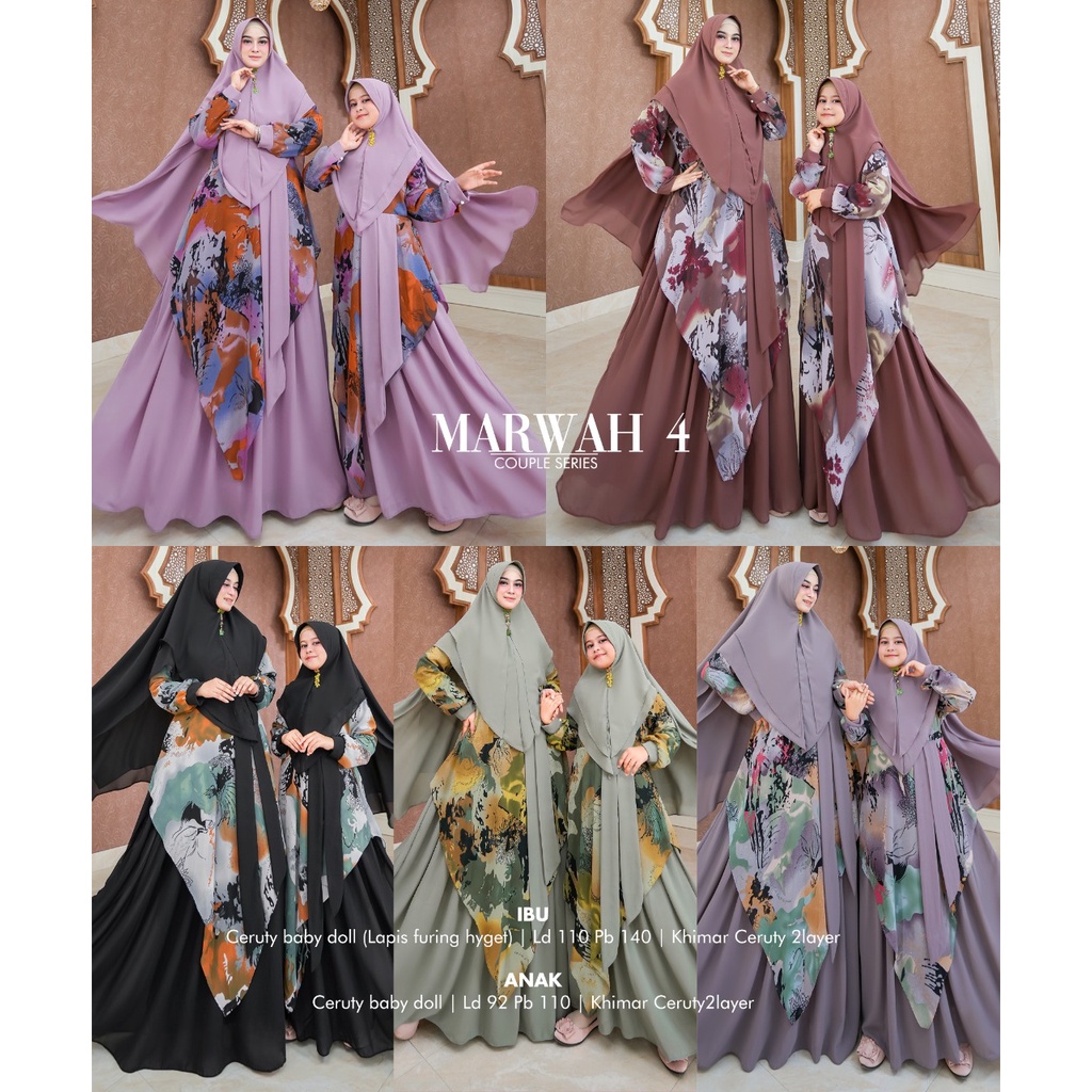 Zahira1808 Syari Marwah 4 Couple Ibu dan Anak Ceruty Baby Doll Ori Best Seller Gamis Anak dan Ibu De