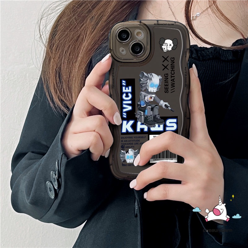 IPHONE Casing Ponsel Kompatibel Untuk Iphone11 14 13 12 Pro Max XR 14 6 6s 8 7 Plus X XS Max SE 2020 Kartun Trendy Beruang Kekelent Wavy Edge Soft Tpu Back Cover