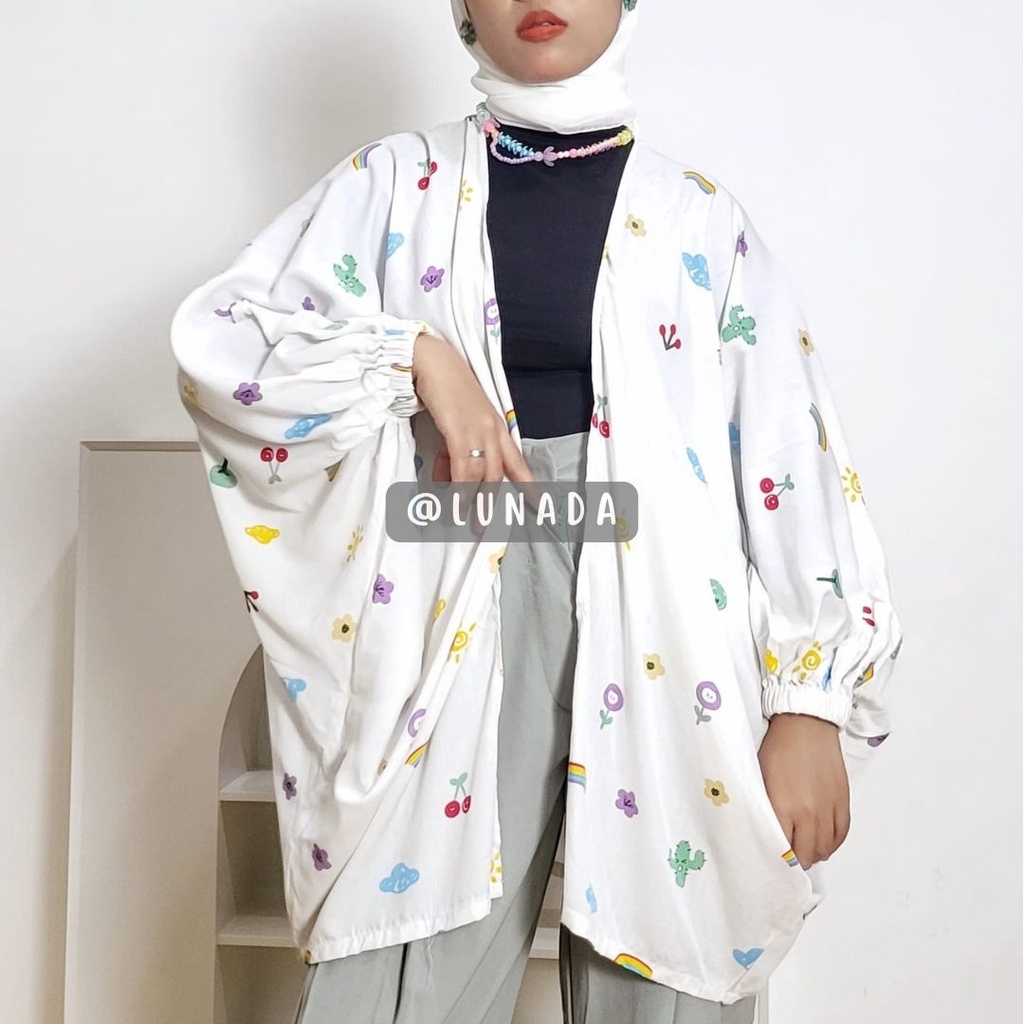 KIYOWO OUTER LENGAN BALON / Outer Oversized Motif print tangan balon Katun rayon premium