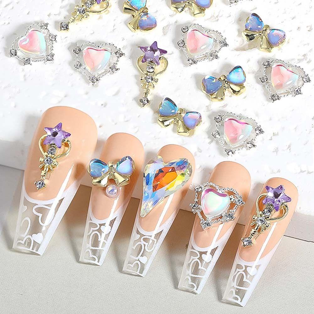 Needway Busur Dekorasi Kuku Wanita Ikatan Simpul Pesona Kuku Cinta Hati Manikur Aksesoris 3D Nail Drills