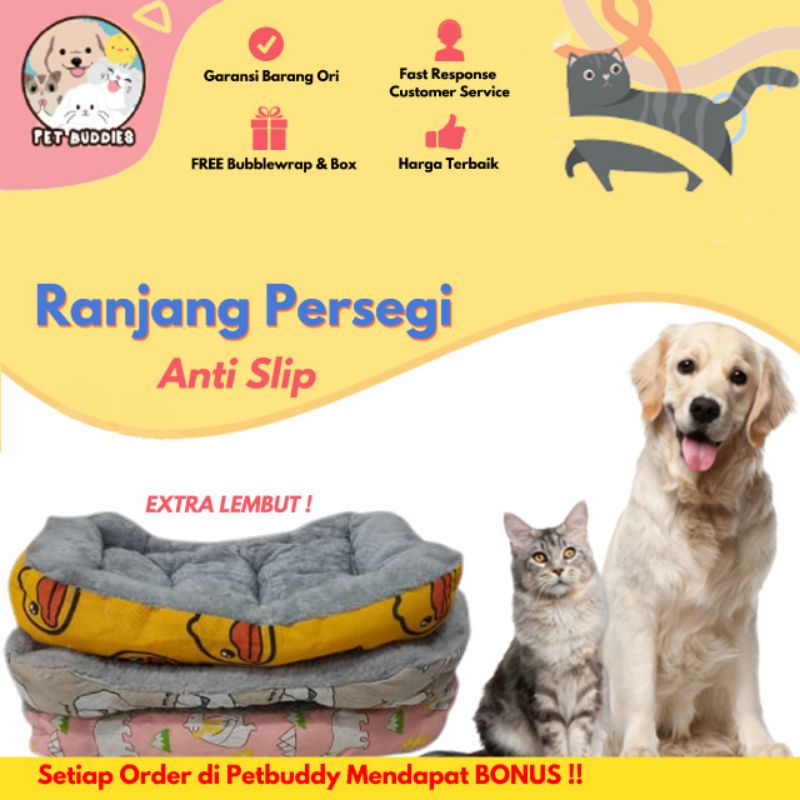 [FREE BONUS]Ranjang Persegi Motif Kartun Kucing/Anjing Pet Bed