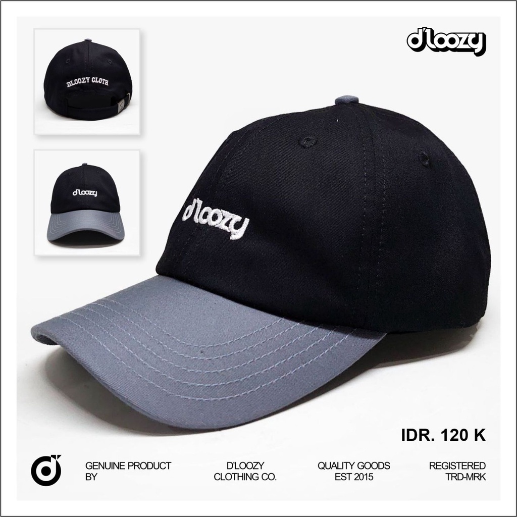 DLOOZY Topi Baseball Polo Cap Hitam Abu Dlz08