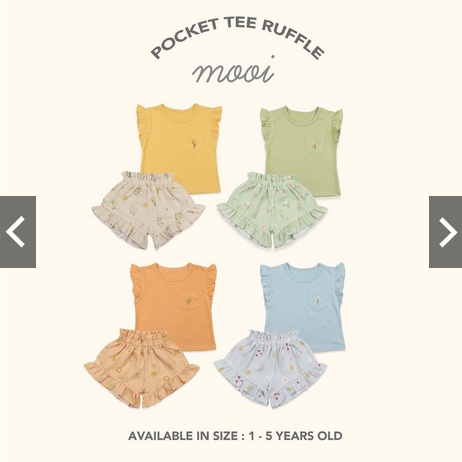 Setelan Anak Perempuan Ruffle Pocket Tee usia 1-5 tahun