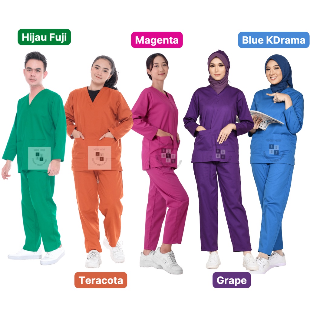 Baju OK / Baju Jaga / Scrub Medis Lengan Panjang PREMIUM AMERICAN DRILL  (DOCHS MEDIC)