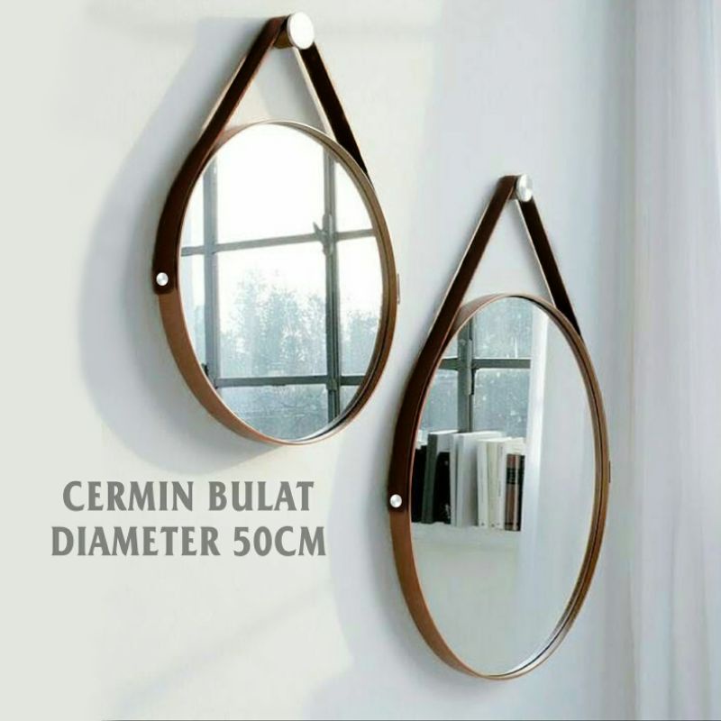 Cermin Bulat Aesthetic Diameter 50cm / Kaca Cermin Dinding Gantung Tali