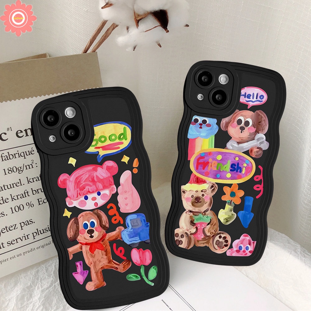 REDMI Redmi9 9T 10 9A 9C 10A 10C A1 A1+Note 9 8 10 11 10s 9Pro 10Pro Note 11Pro+9s 11s POCO M3 X3 NFC Pro Mi 11T Pro Cute Dog Gadis Lucu Stiker Kartun Graffiti Lembut Bergelombang Casing Edge