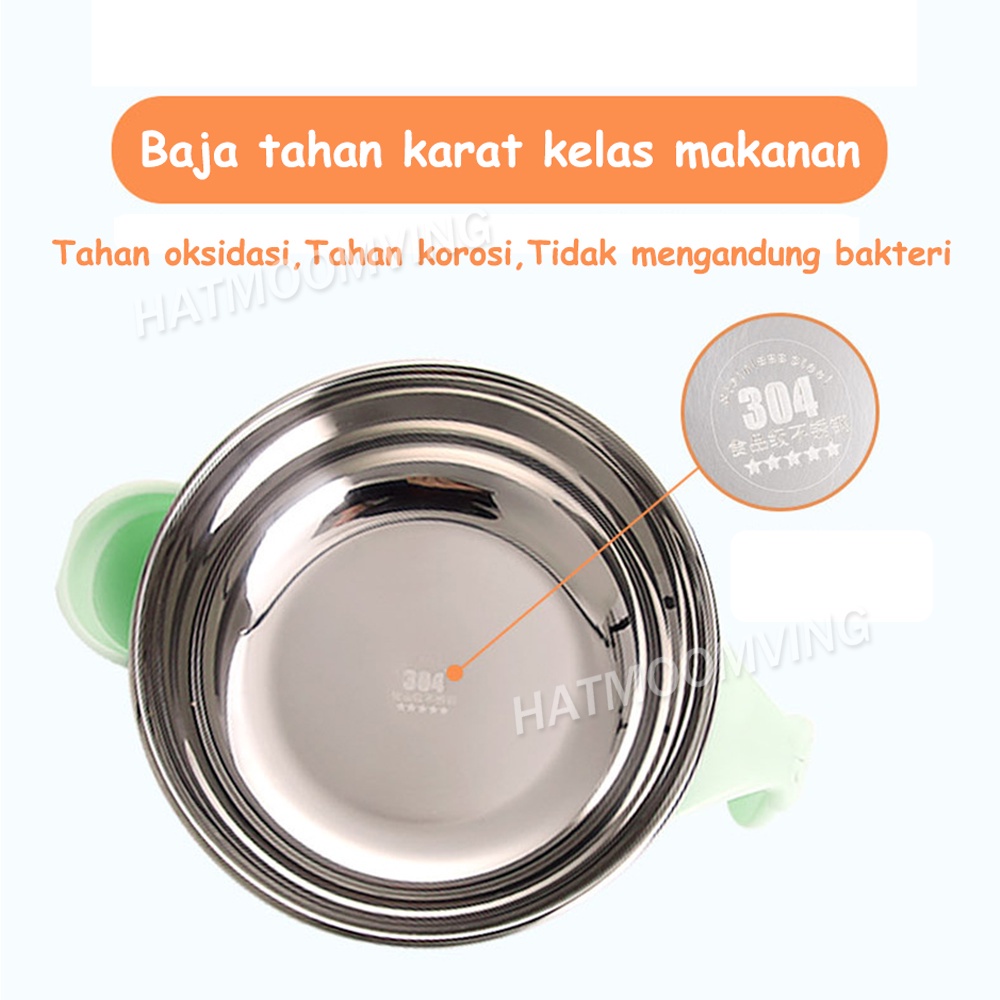 Mangkok terisolasi bayi / Mangkok Bubur / Alat makan bayi / stainless steel dua lapis mangkuk terisolasi bayi dengan pegangan mangkuk makanan pelengkap mangkuk anti jatuh dengan tutup 3 warna