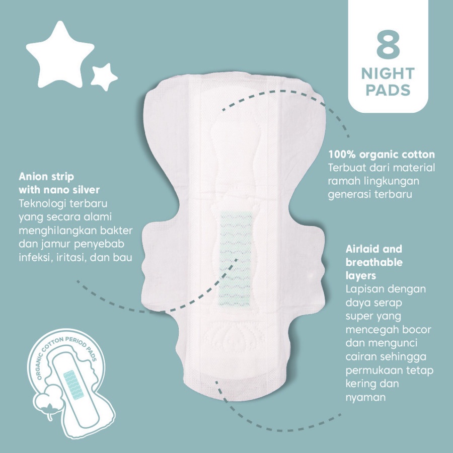 Yoona NIGHT PADS 29cm / Pembalut Organik / Organic Pads