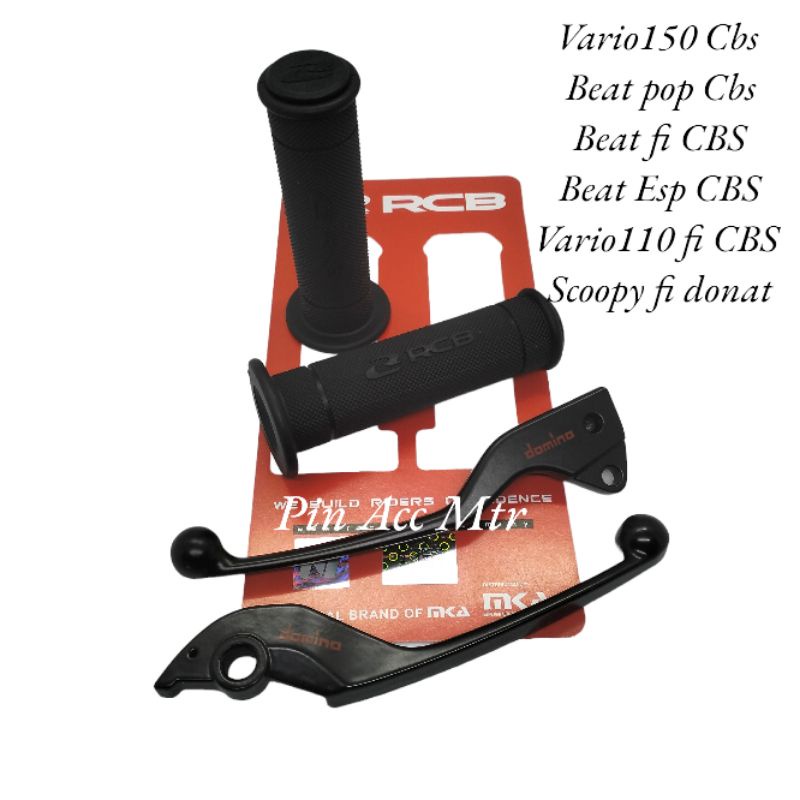 Paket Variasi Grip Rcb hg55/Hg66 Hitam+Handle rem censi full hitam mtr Vario150 new cbs Scoopy fi Beat street Beat Deluxe pnp