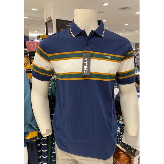 Osella Baju Pria Polo Shirt Lengan Pendek Stripe Navy Original