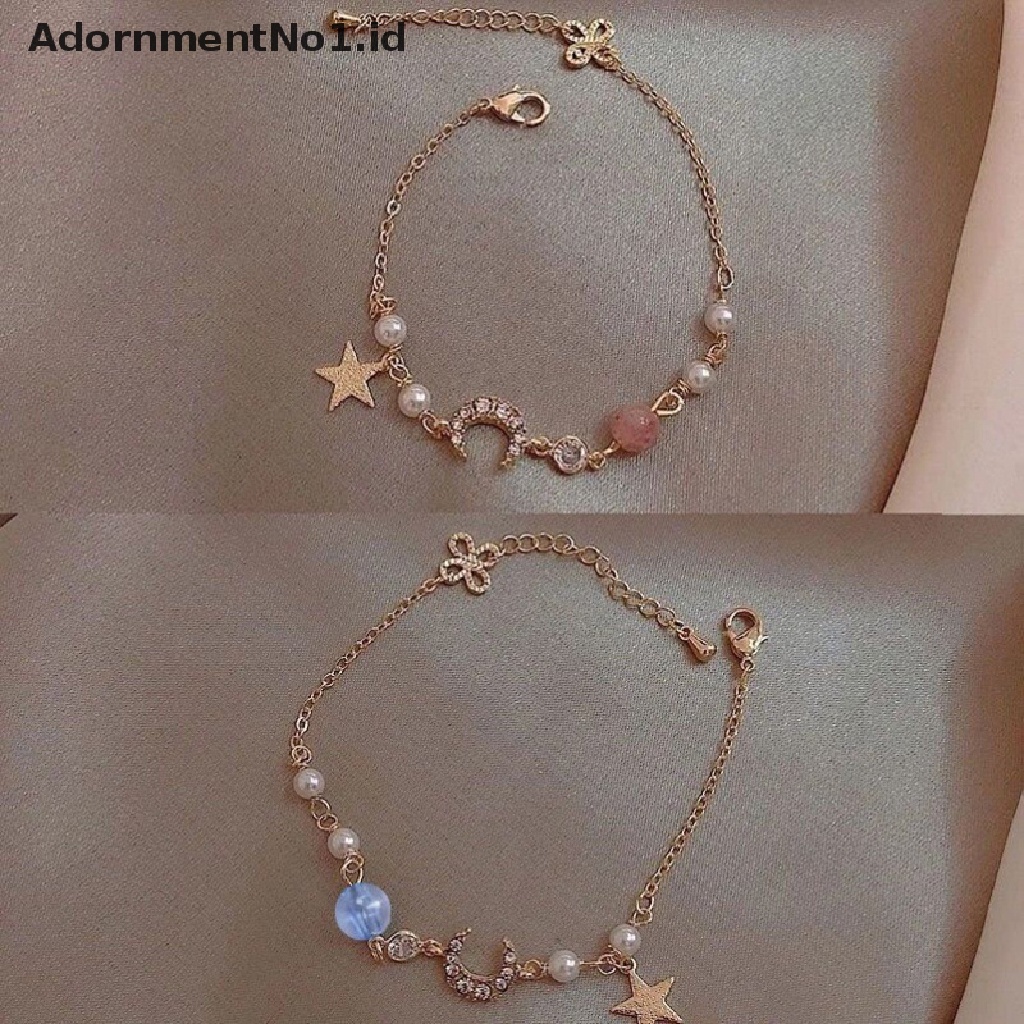 [AdornmentNo1] Fashion Bintang Bulan Zirkon Liontin Gelang Lucu Mutiara Paduan Gelang Untuk Gadis Pesta Perhiasan Hadiah FashionZone [ID]