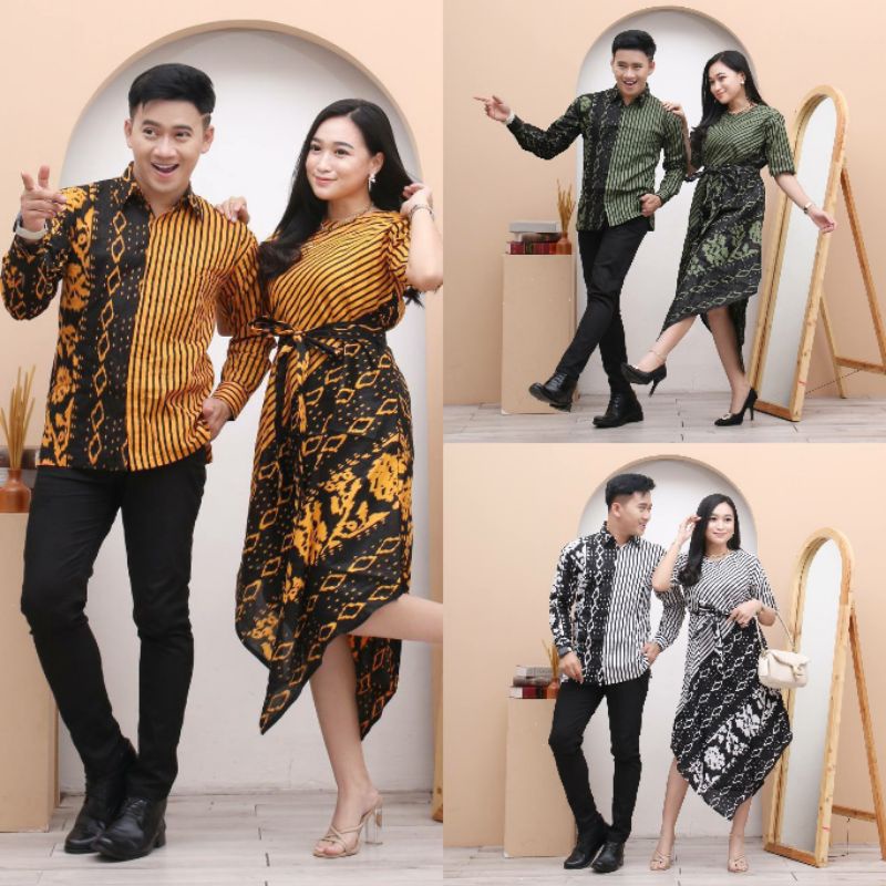 BAJU BATIK COUPLE MODERN Monalisa Genes MERAH BIRU TOSCA UNGU ORANGE M, L, XL, XXL, XXXL, XXXXL