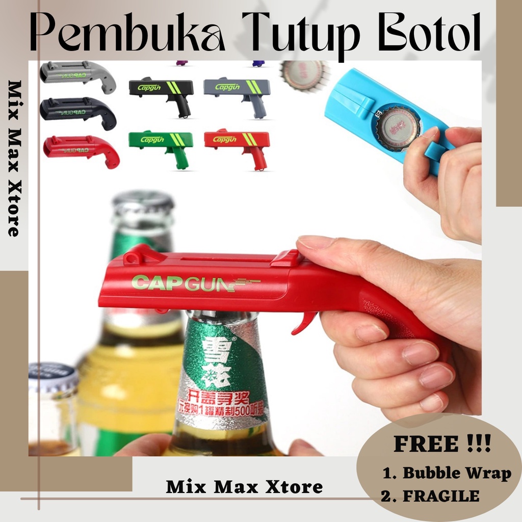 Pembuka Tutup Botol Bottle Opener Shoot Launcher Model Pistol Cap Gun - Black